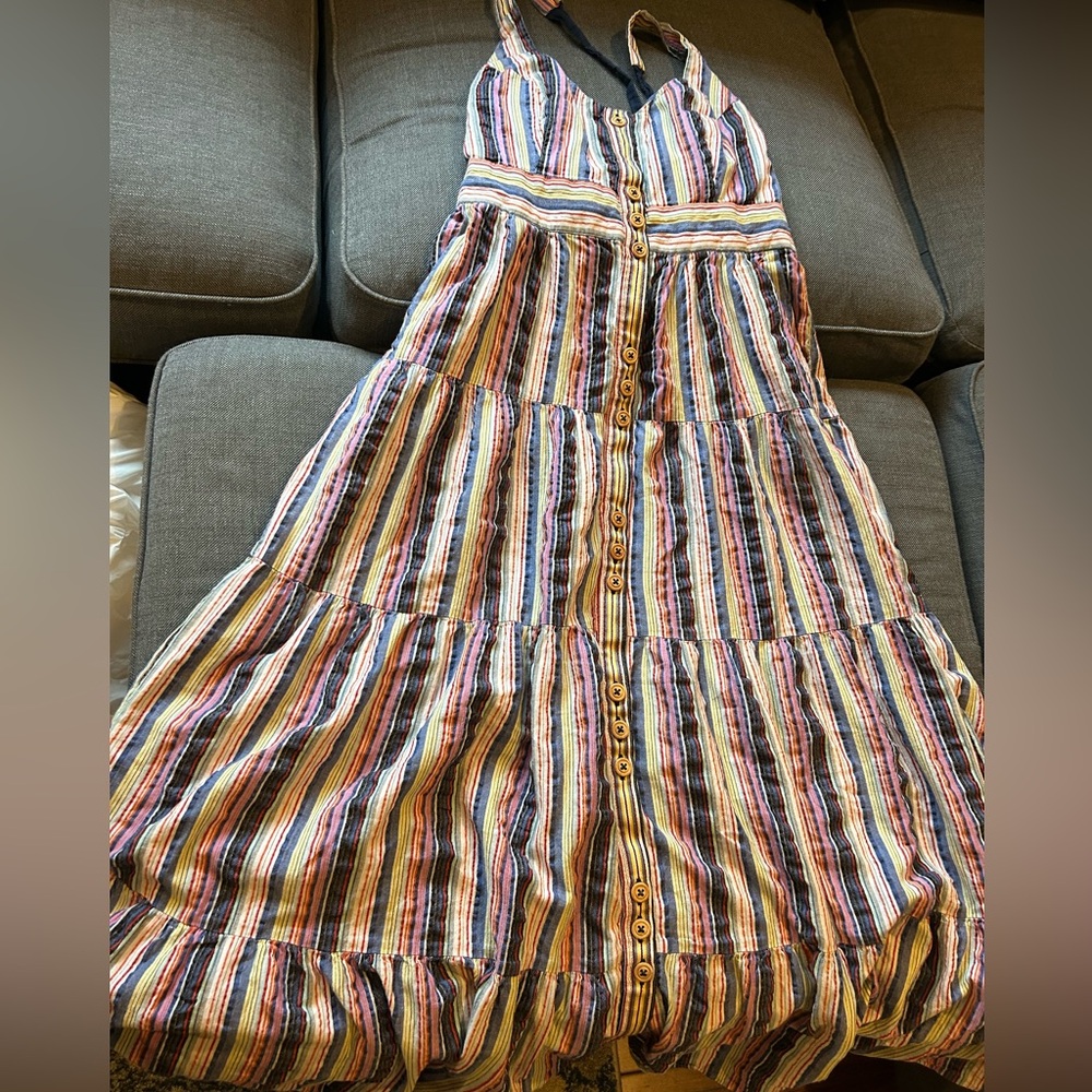 Anthropologie Maeve Striped Halter Tiered
Button Front Dress Size 8 - Picture 5 of 16